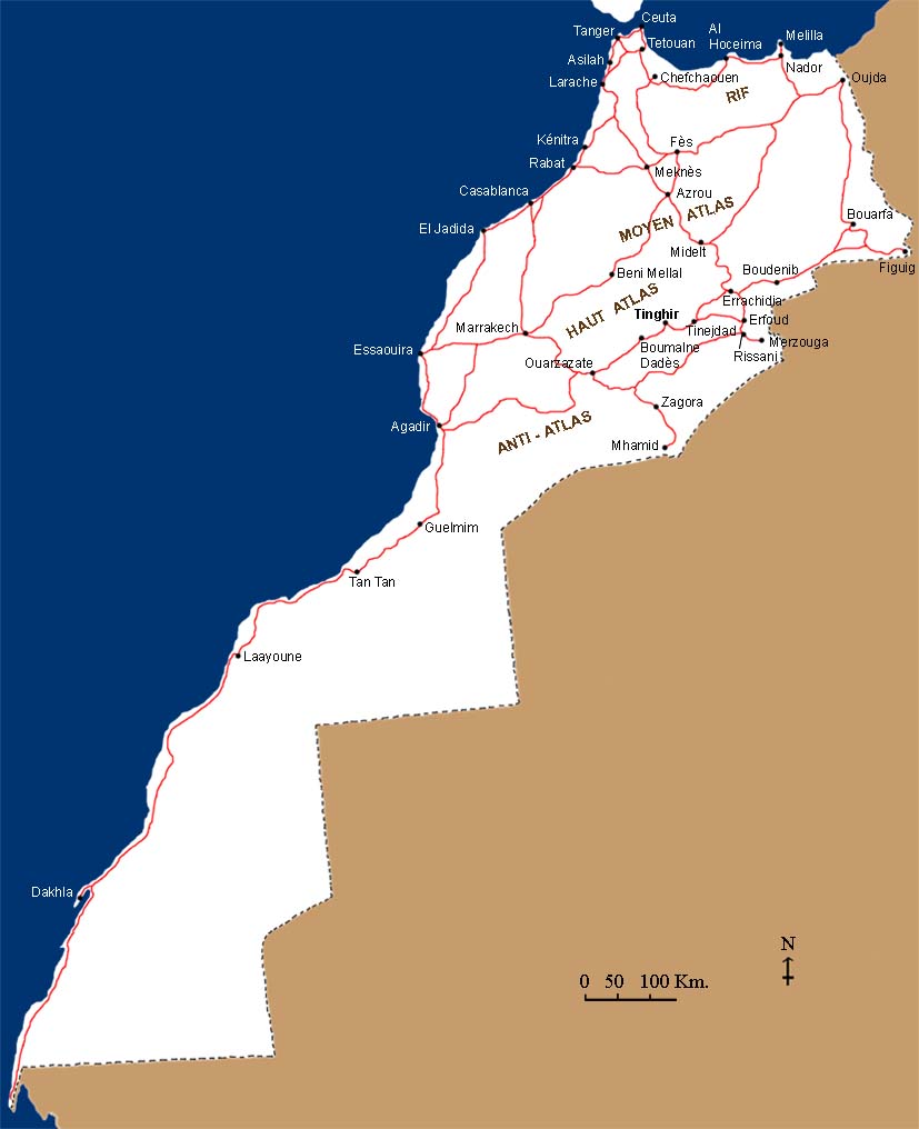 Carte du Maroc avec situation de Tinghir.