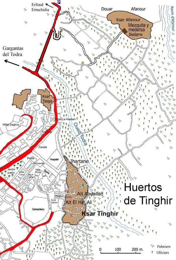 Plano de los huertos de Tinghir, Todra.