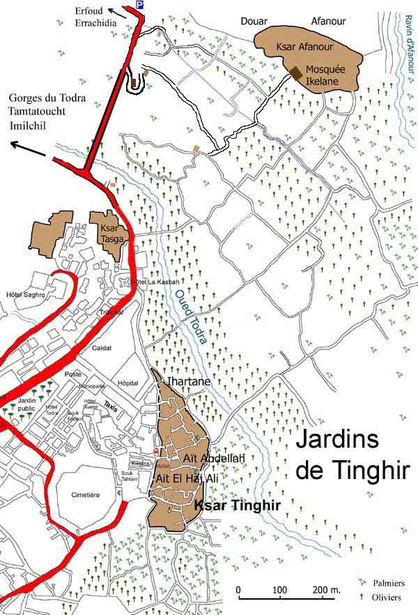 Plan des jardins de Tinghir, Todra.
