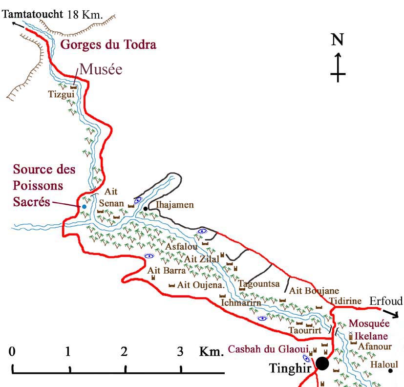 Map of Todra palm-grove, between Tinghir and the Todra Gorge.