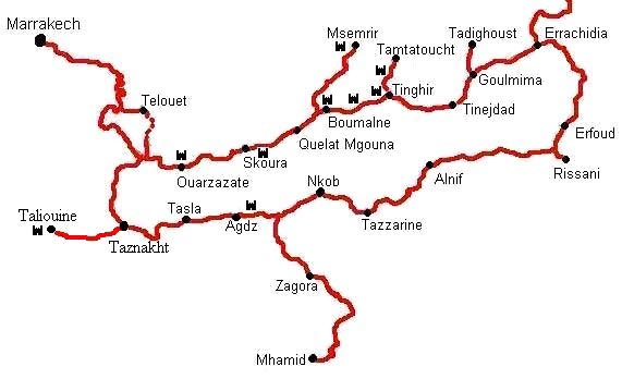 Mapa del sur de Marruecos con casbas en venta.