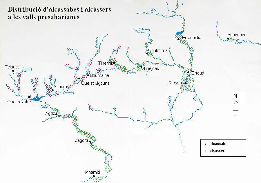 Mapa de les alcassabes i els alc&agrave;ssers al sud del Marroc.